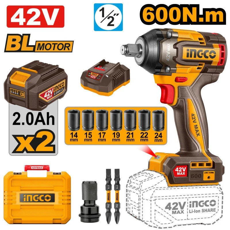 Avvitatore ad Impulsi 42V 600N.M Con 2 Batterie e Valigetta
