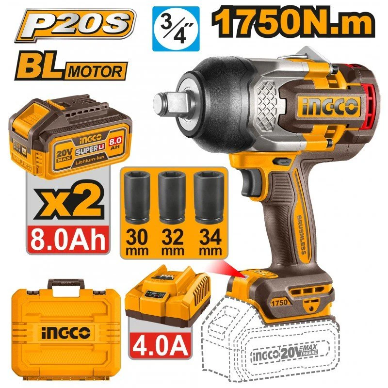 Avvitatore ad impulsi a batteria1750n.m con 3 bussole