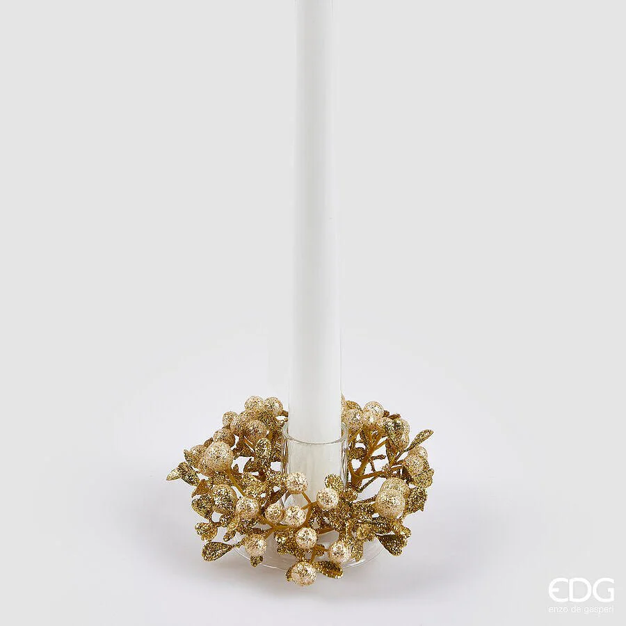 Girocandela con bacche oro con foglie d.9cm | EDG