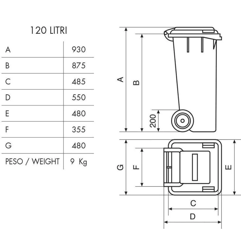 Bidone per raccolta differenziata 120 lt - Image 8