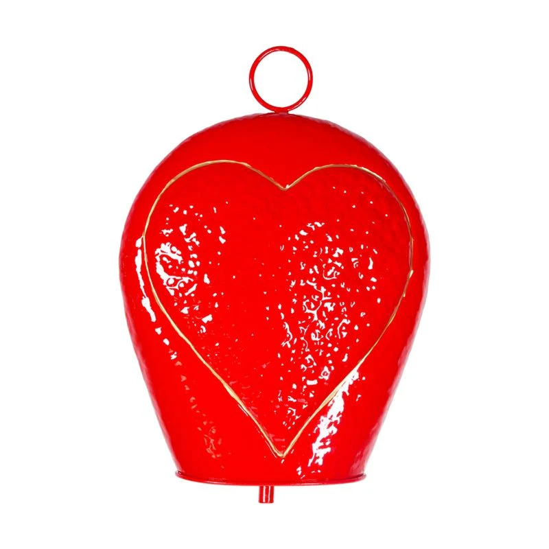 Decorazione campana rossa in metallo con cuore