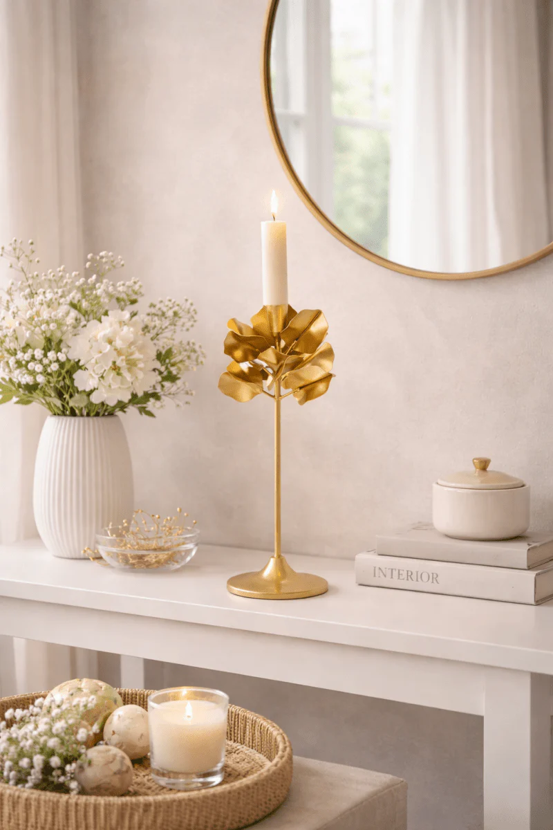 Candeliere foglie oro in metallo - Image 4