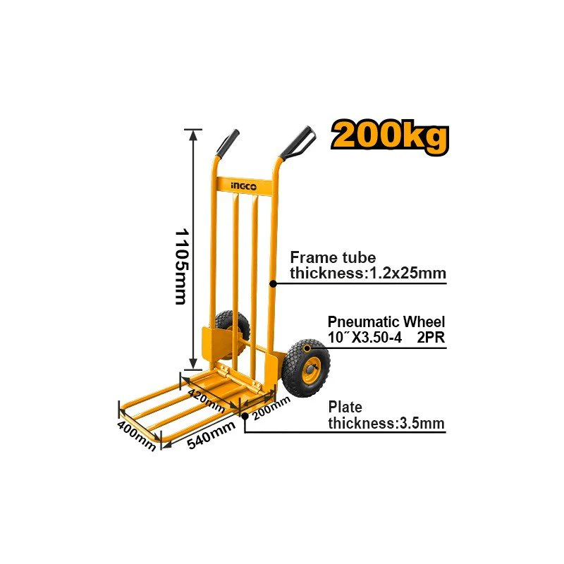 Carrello Ingco con ruote pneumatiche 200 kg