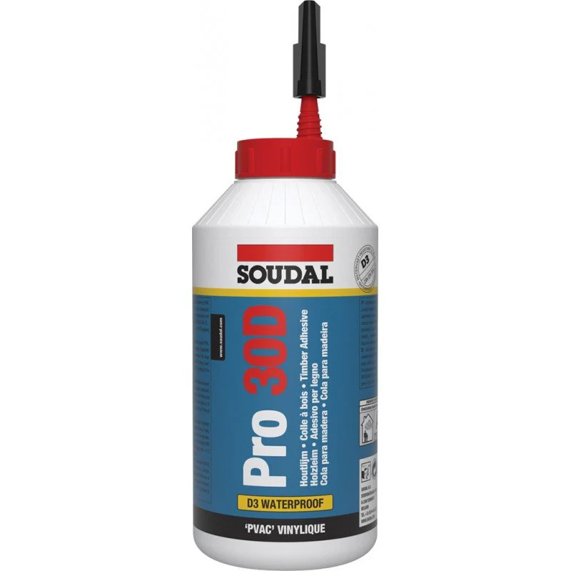 Colla Vinilica D3 PRO 30D Soudal 750g – Adesivo Professionale per Legno Resistente all'Umidità