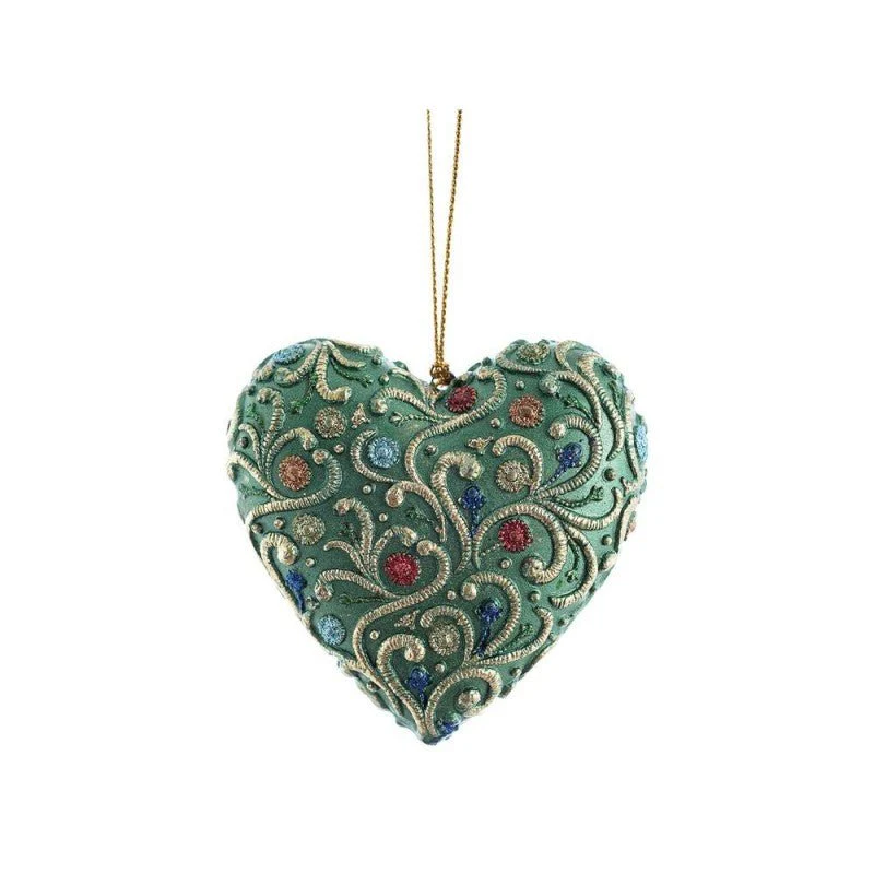 Cuore verde/oro, pendente di natale 10cm decorato a mano