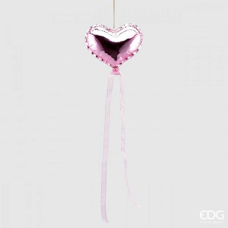Decorazioni natalizie cuore oro e cuore rosa con nastri (set 2 pz) | EDG