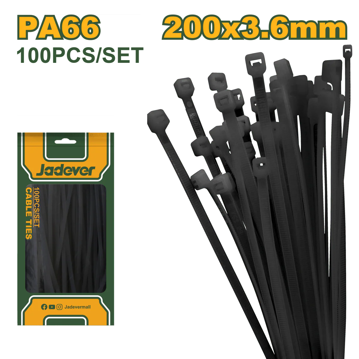 Fascette Stringicavo Nere in Nylon PA66 Jadever – 100 Pezzi, Varie Misure e Spessori - Image 4