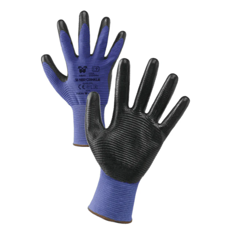 Guanti a filo continuo calibro 13 in poliestere / nitrile nbr crinkle