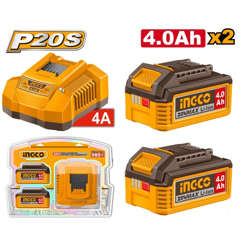 Kit Caricabatteria 20V 4A + 2 Batterie 4.0Ah