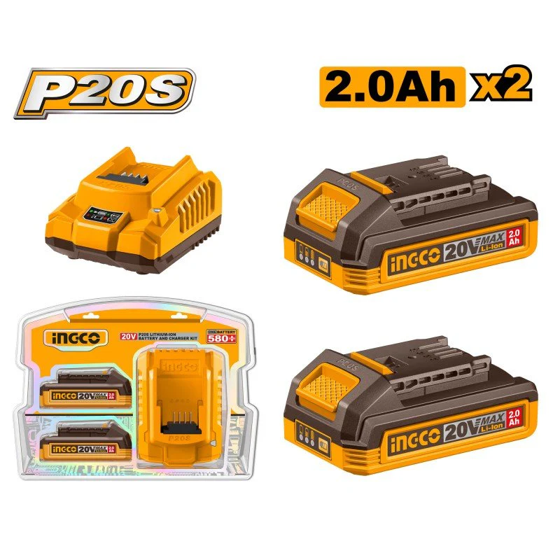 Kit Caricabatteria + 2 Batterie 20V 2.0Ah P20S