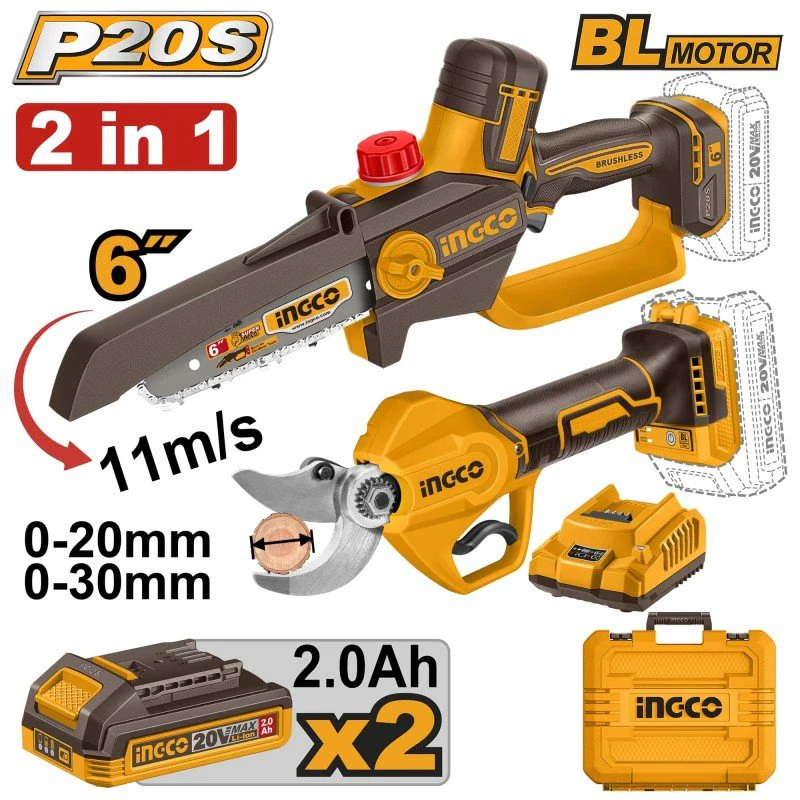 Kit Potatura 20V Brushless 2-in-1 – Mini Elettrosega + Forbici da Pota