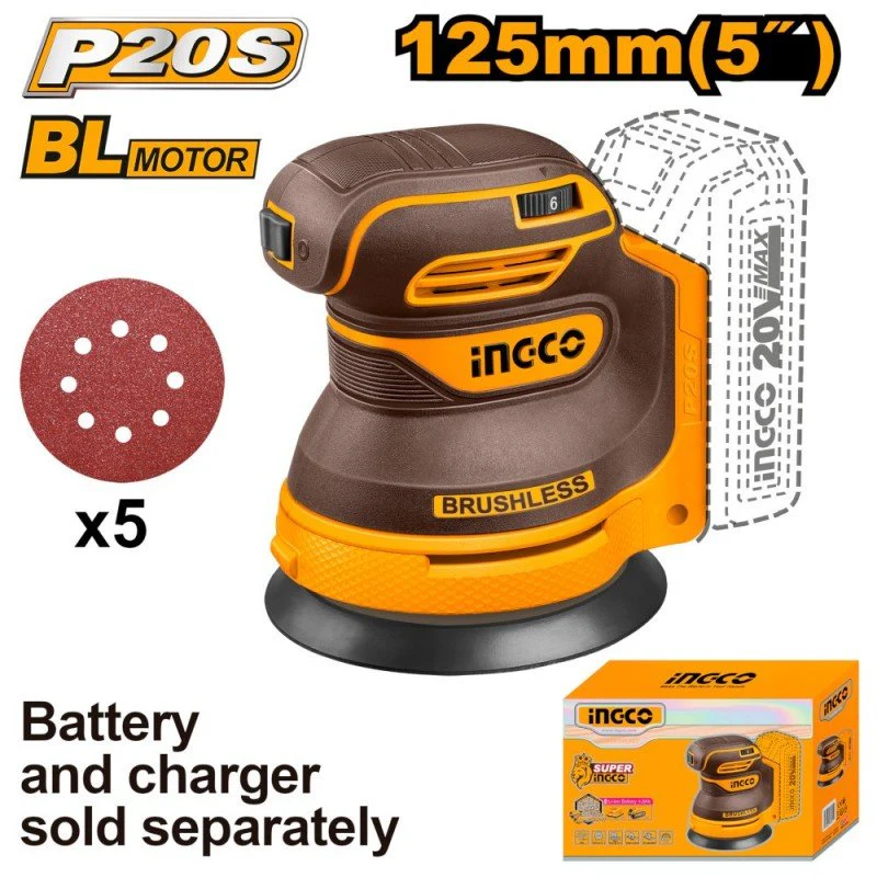 Levigatrice Rotorbitale A Batteria Nuda Con 5 Pz Carta Abrasiva