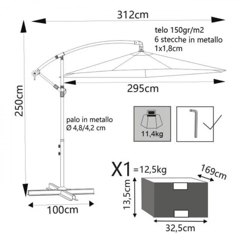 Ombrellone Eris P/L Ø 3cm Palo Nero Telo Beige - Image 6