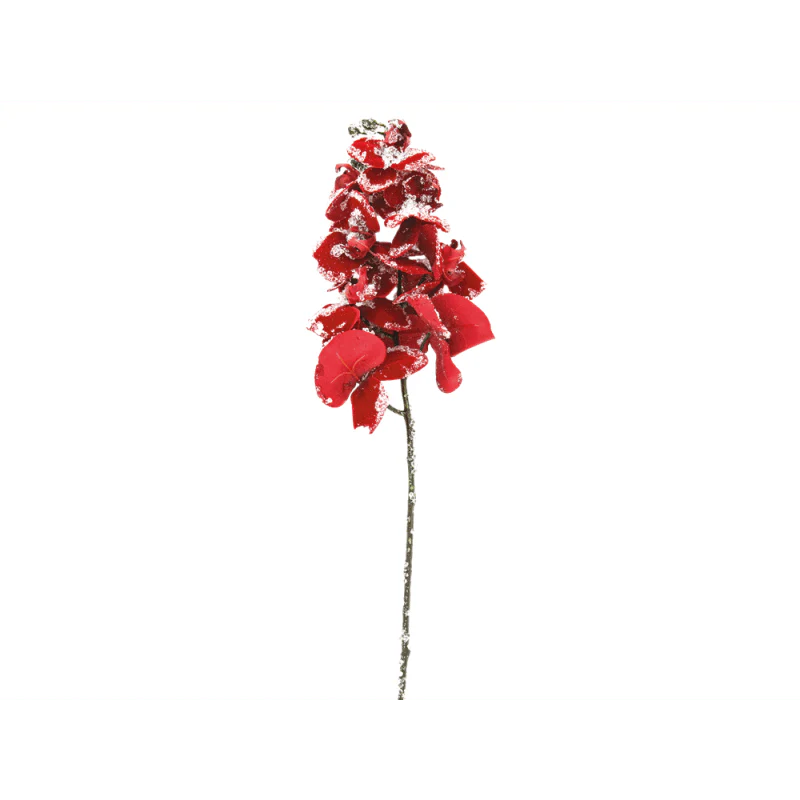 Orchidea rossa vellutata glitterata ghiaccio h75cm