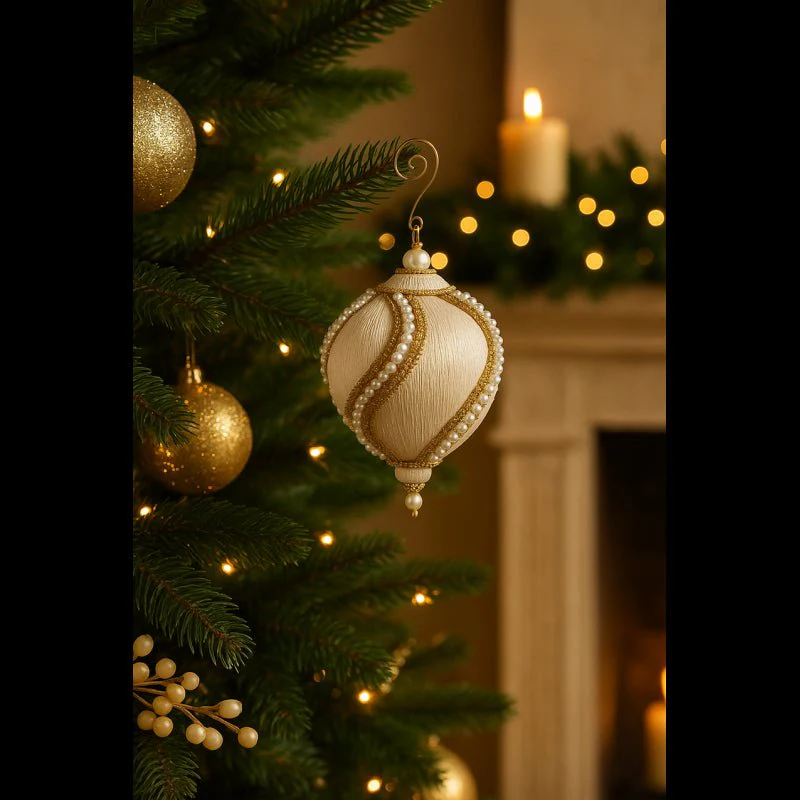 Palla per albero Silk Perle Diametro 12 Bianco Oro| EDG - Image 2