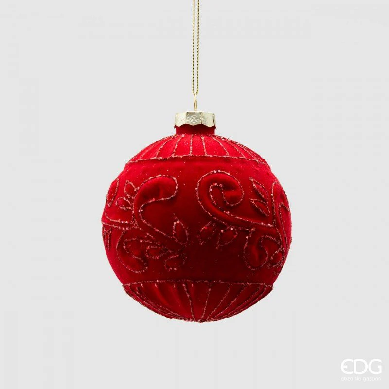 Palla vetro in velluto con decori rossa