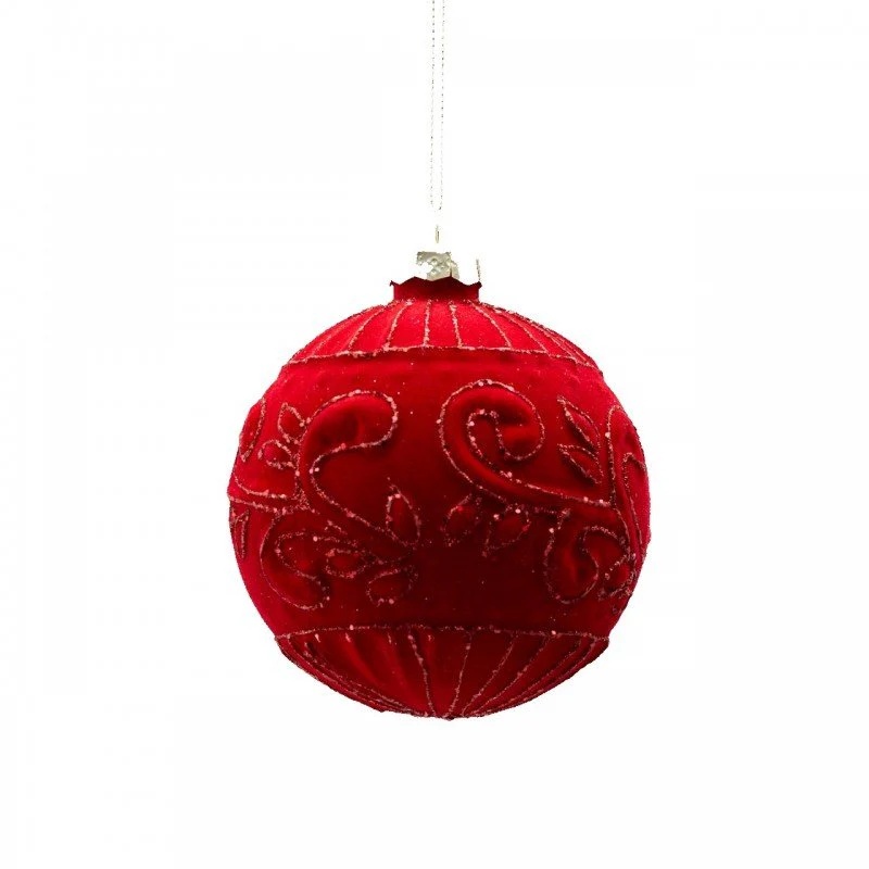 Palla vetro in velluto con decori rossa - Image 2