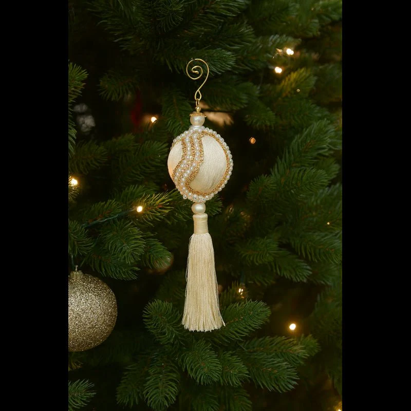 Pallina Decorativa In Nappa Con Perle H28 Diam.8| EDG - Image 4