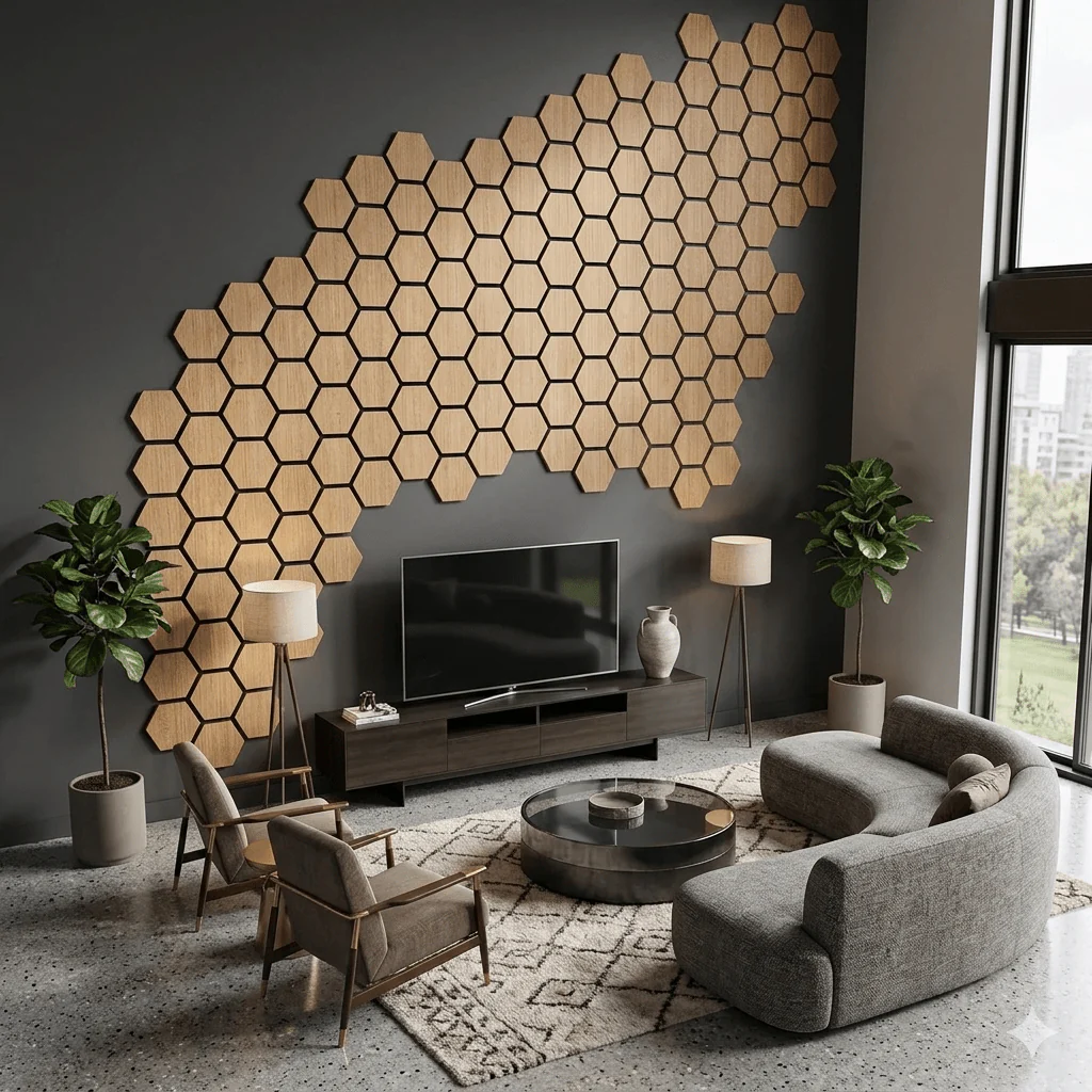 Pannello acustico esagonale 62,6X76,6X1,3 effetto rovere miele | OX Zeroper - Image 4