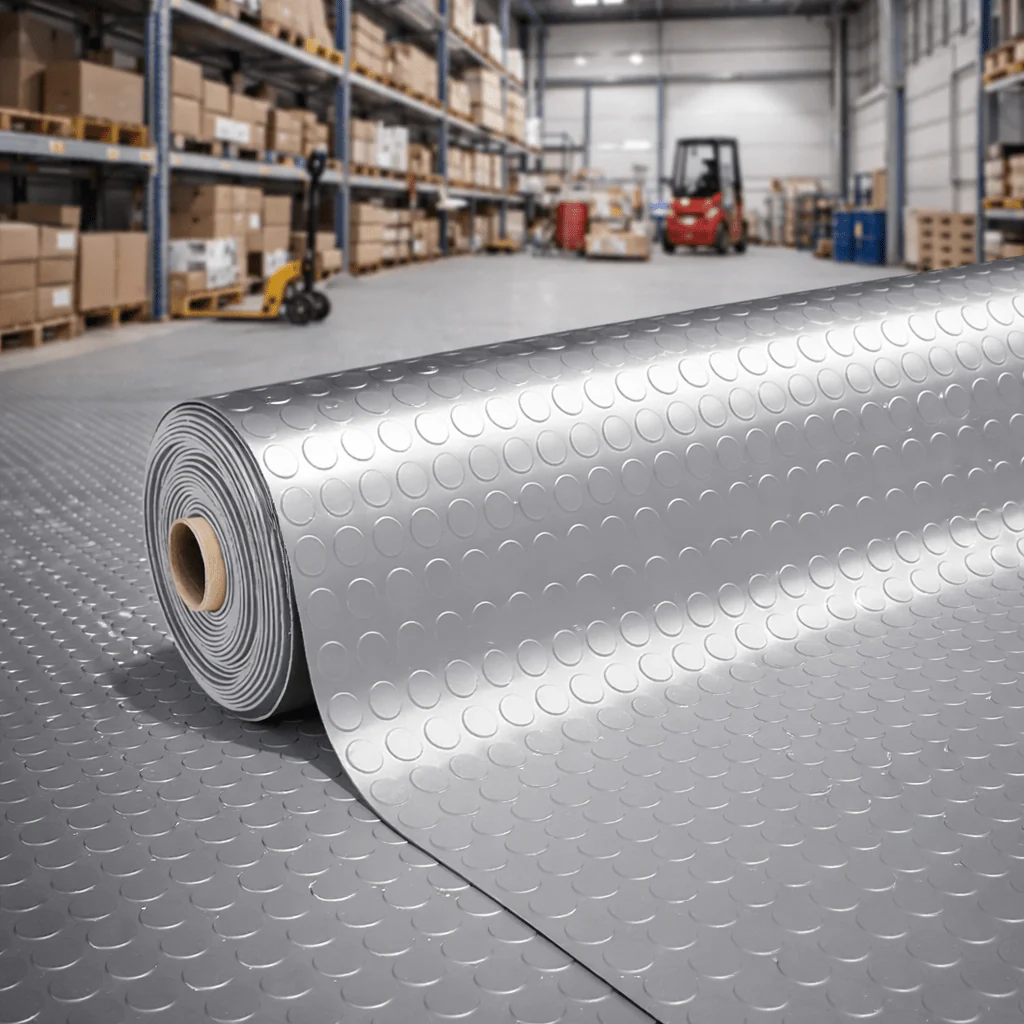 Pavimento bullonato antiscivolo in PVC grigio chiaro - Image 3