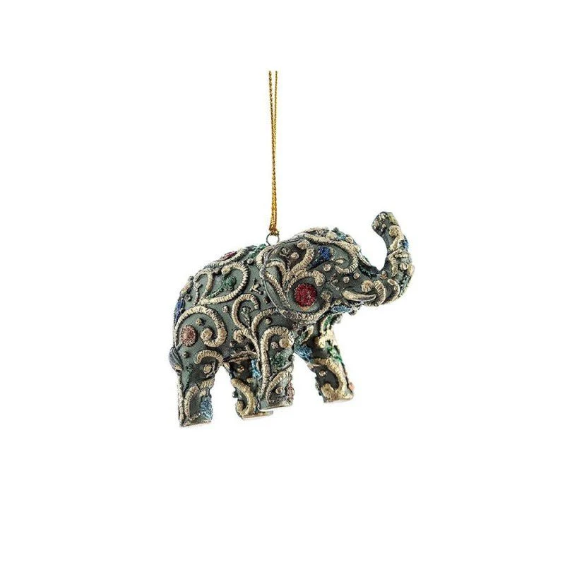 Pendente a forma di elefante verde e oro 6 cm decorato a mano