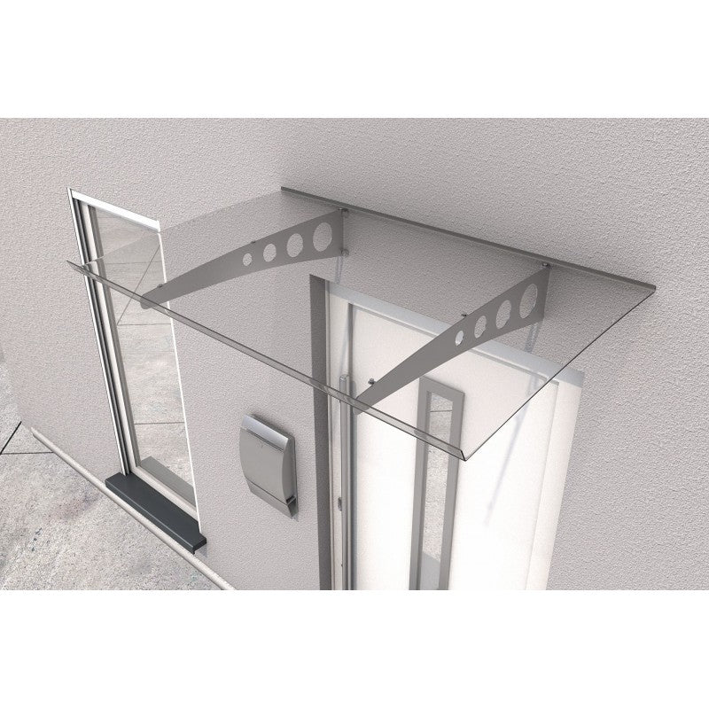 Pensilina Trasparente da Esterno 140x90 cm in Policarbonato con Supporti in Acciaio - Image 3
