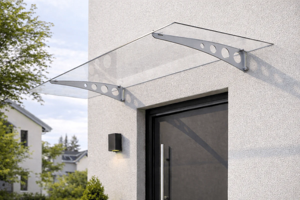 Pensilina Trasparente da Esterno 140x90 cm in Policarbonato con Supporti in Acciaio - Image 6