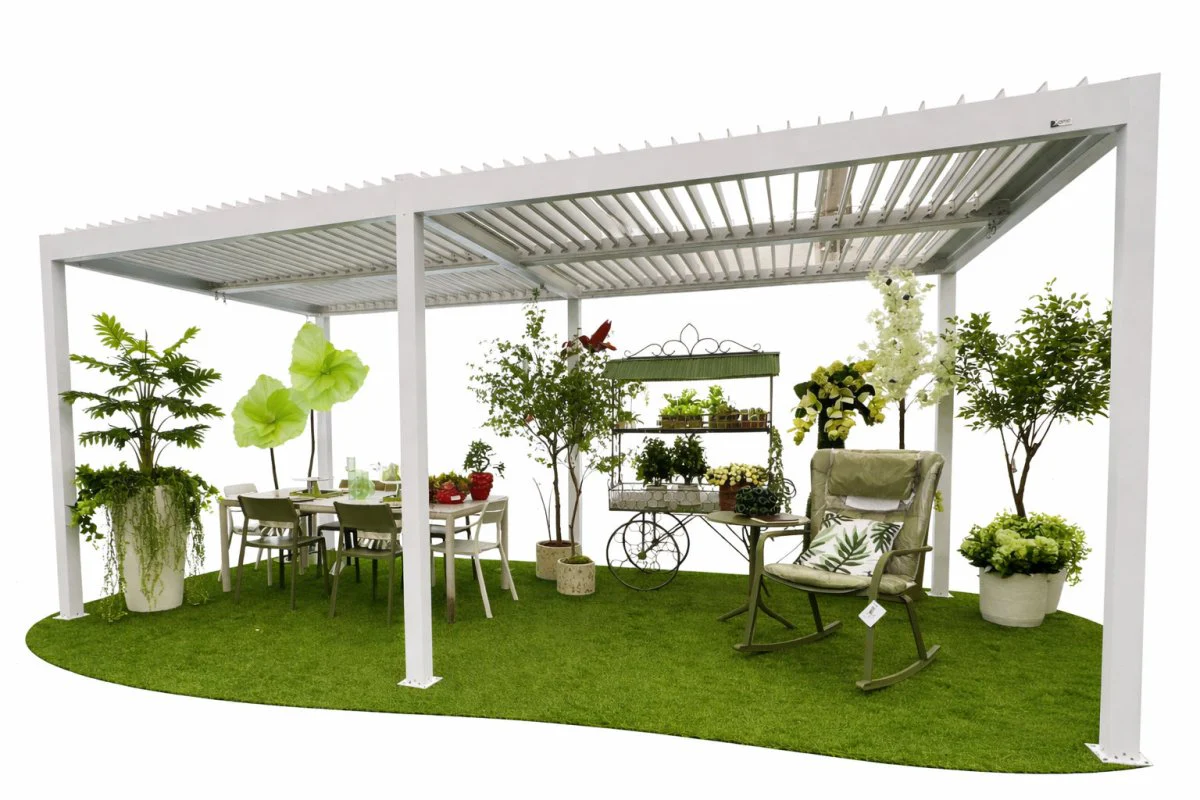 Pergola bioclimatica autoportante in alluminio bianco Gaia Xone - Image 2