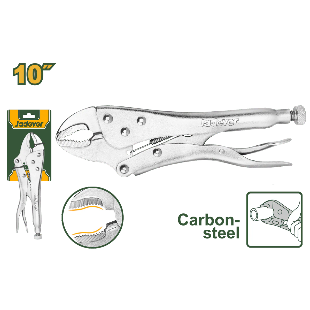 Pinza Autobloccante Jadever 10” Apertura 0–43 mm in Acciaio al Carbonio