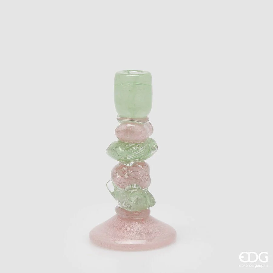 Portacandele a strati in vetro rosa-verde EDG