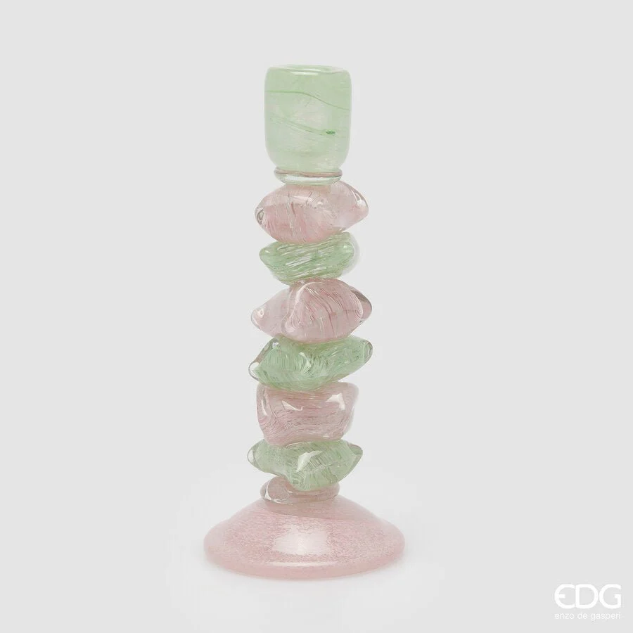 Portacandele a strati in vetro rosa-verde EDG - Image 2