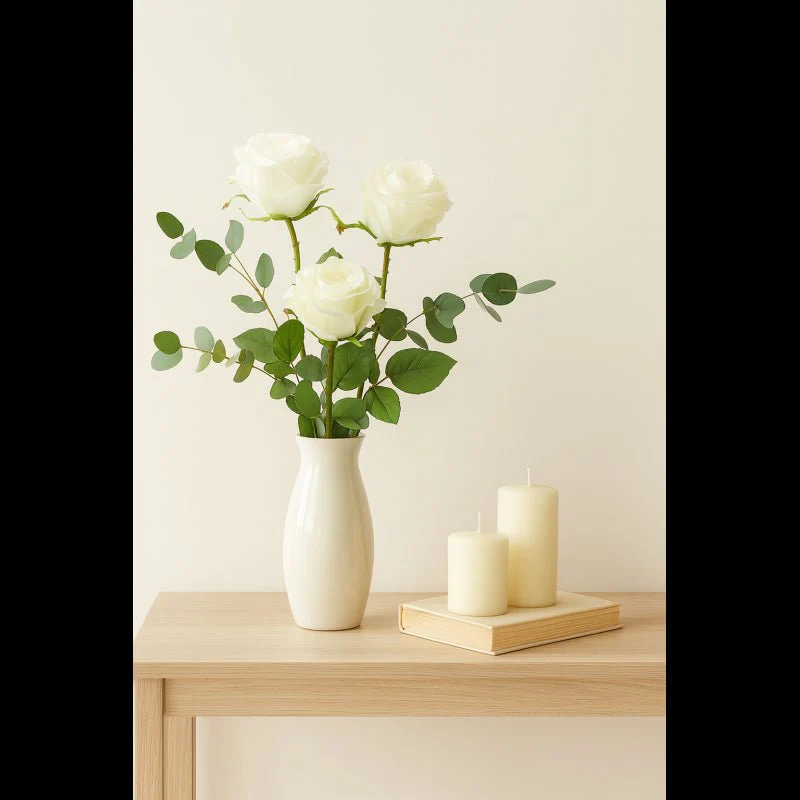 Rosa Ramo con foglie altezza 52 cm Bianco | EDG - Image 2