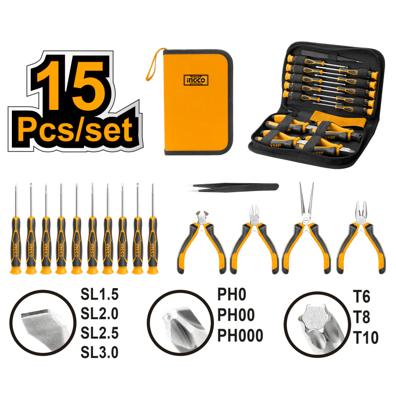 Set 15pz Cacciaviti con pinze di precisione