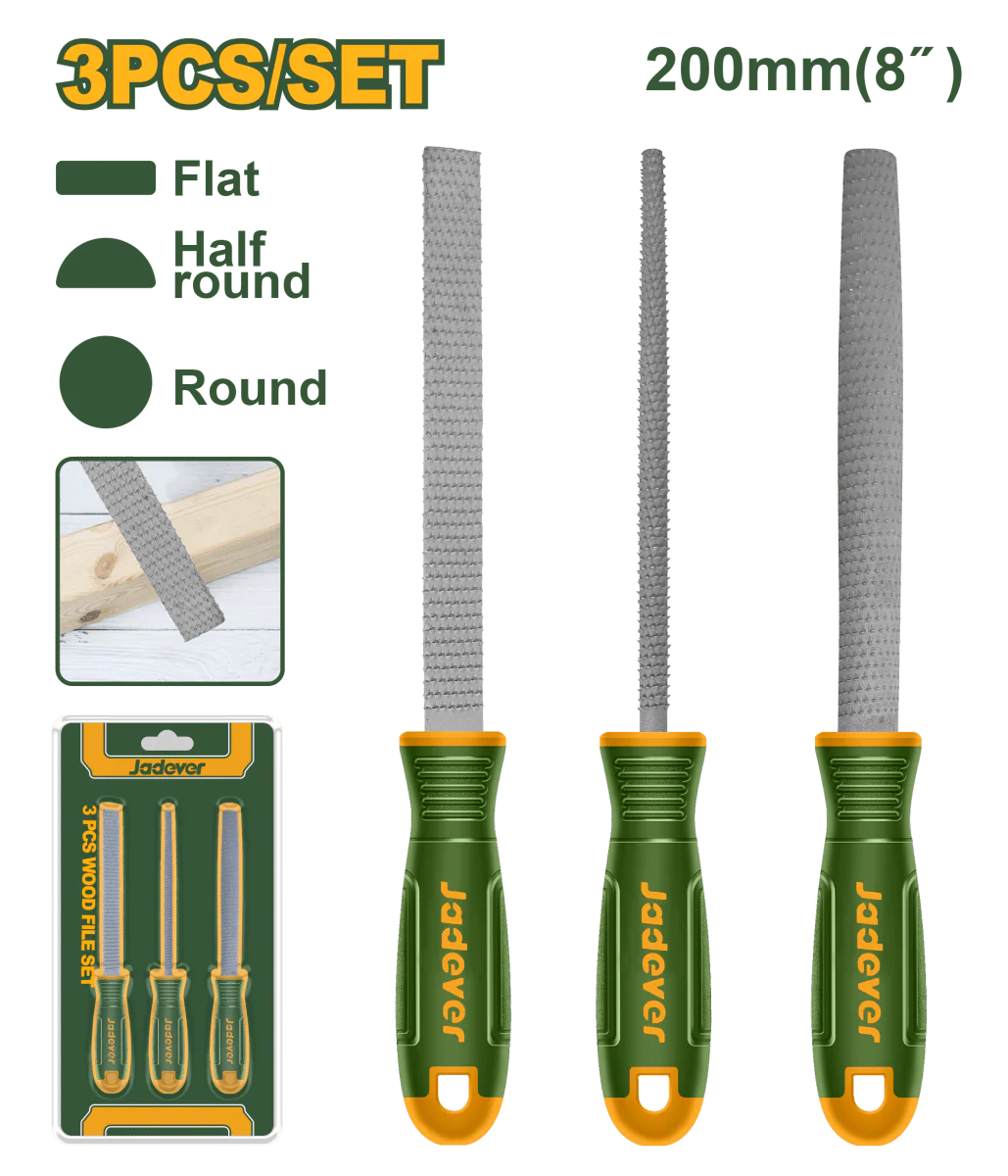 Set Lime per Legno Jadever 3 Pezzi 200 mm Acciaio al Carbonio
