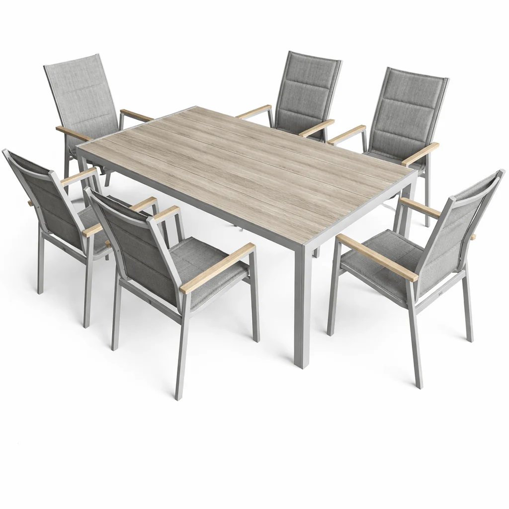 Set da giardino con tavolo e 6 sedie greige natural – Asterix | Xone