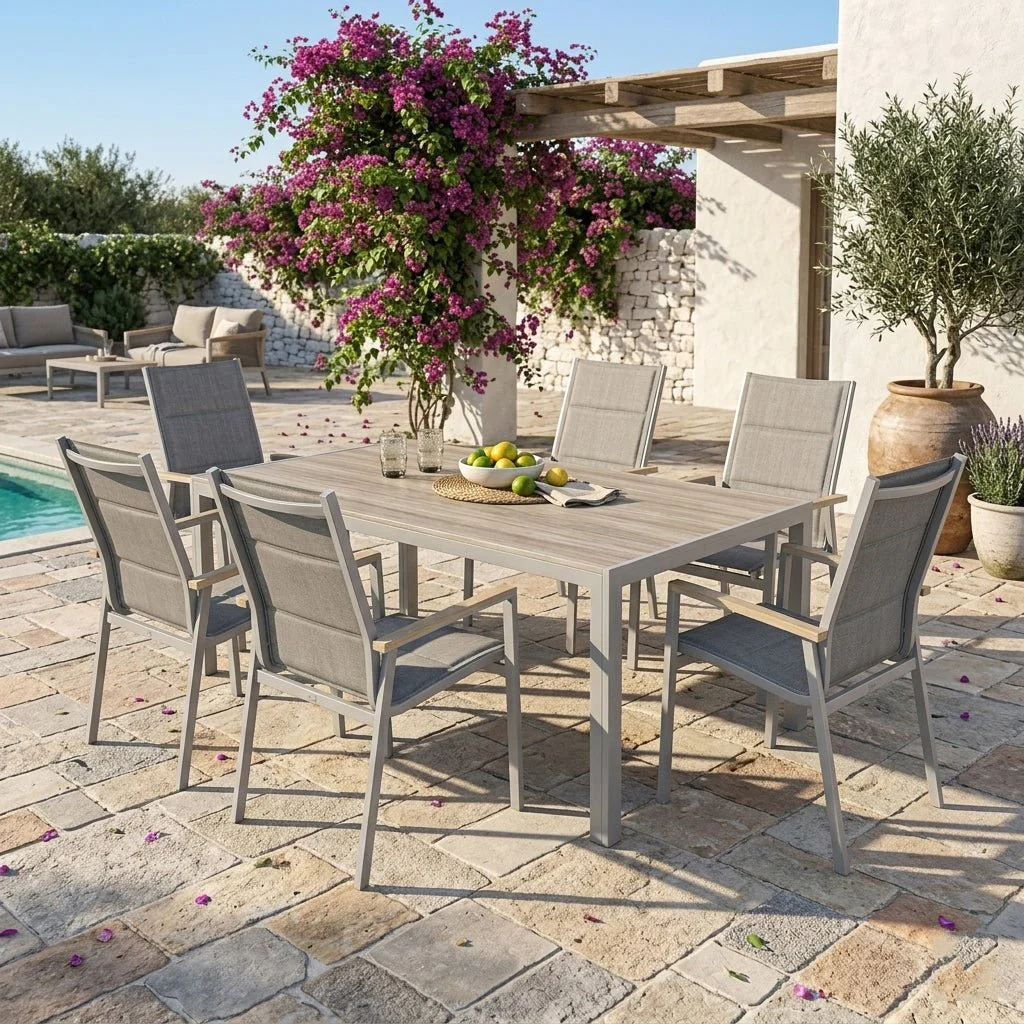 Set da giardino con tavolo e 6 sedie greige natural – Asterix | Xone - Image 2