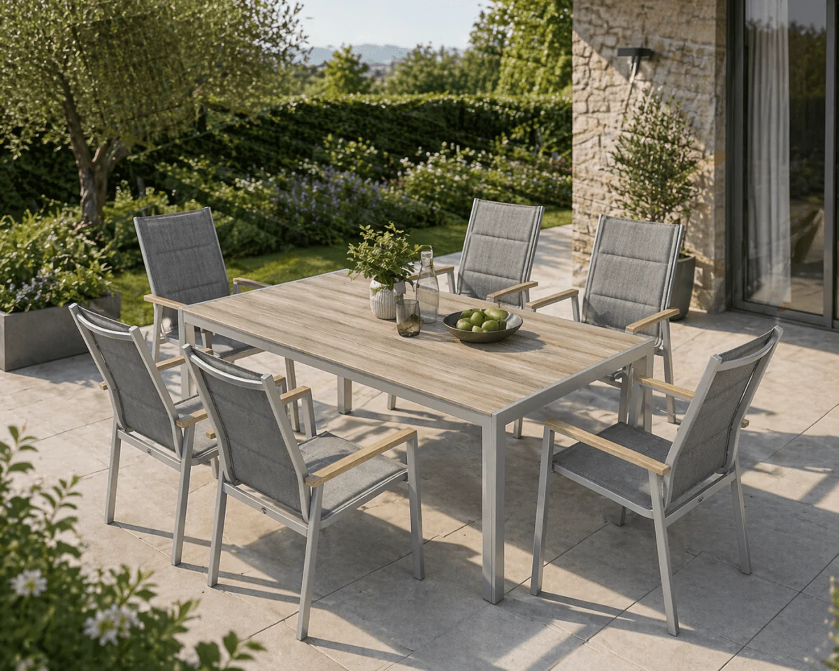 Set da giardino con tavolo e 6 sedie greige natural – Asterix | Xone - Image 4