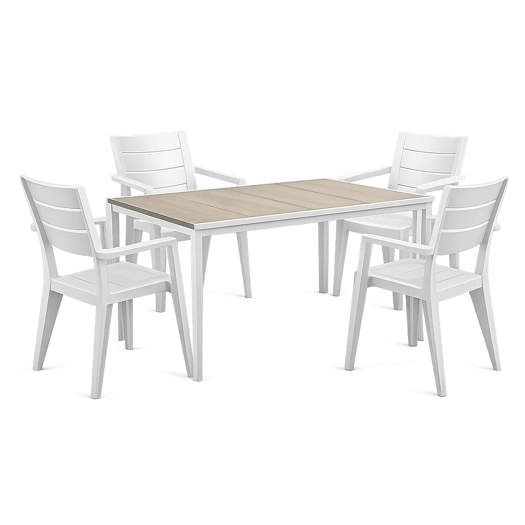 Set da giardino bianco con tavolo effetto legno Porto + 4 sedie Julie | KETER