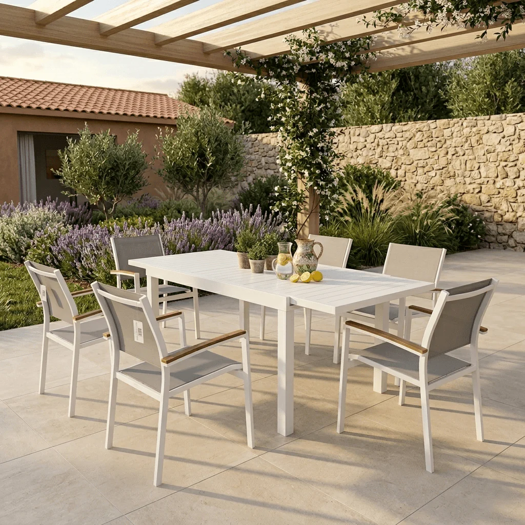 Set da giardino con tavolo allungabile bianco Zeus e 6 sedie Era | Xone - Image 2