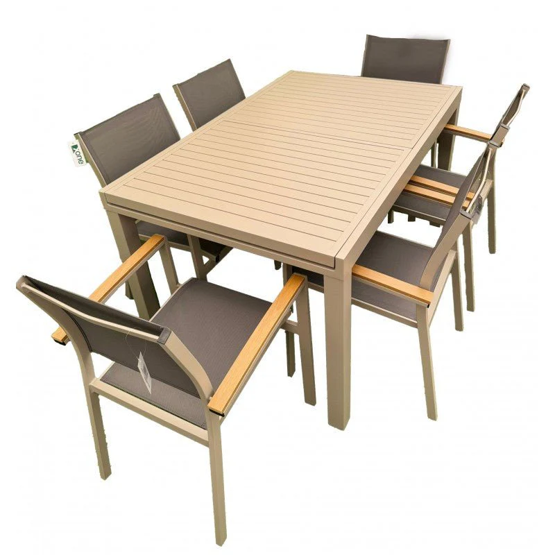 Set da giardino con tavolo allungabile tortora Zeus e 6 sedie Era | Xone