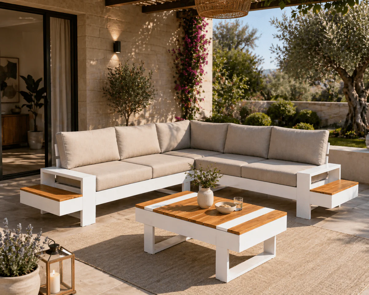 Set da giardino Malibù angolare alluminio e teak Xone - Image 2