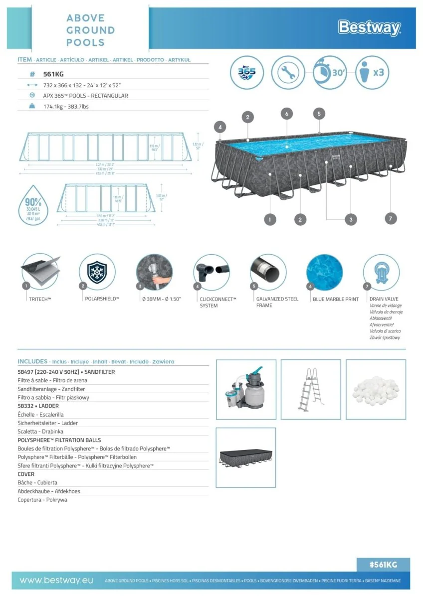 Set piscina fuori terra Bestway APX 365 732x366x132 cm - Image 4