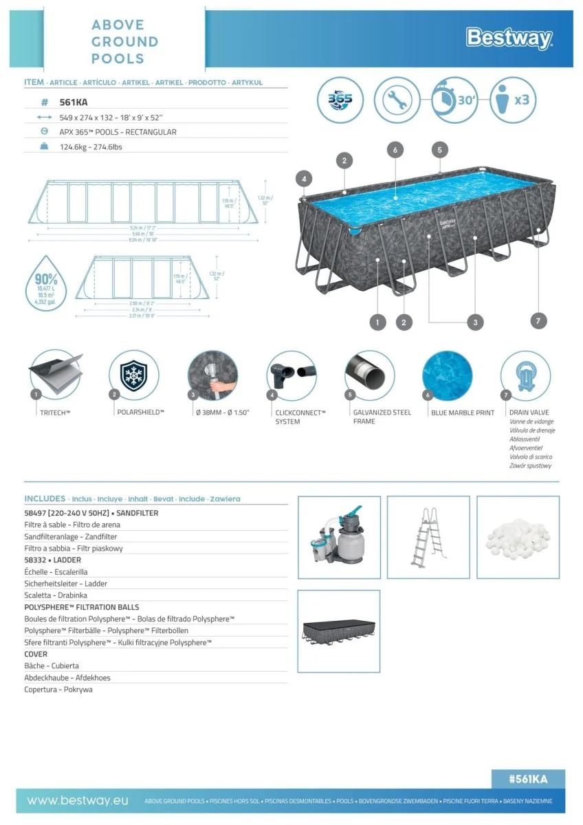 Set piscina fuori terra APX 365 da 549x274x132 cm | Bestway - Image 2