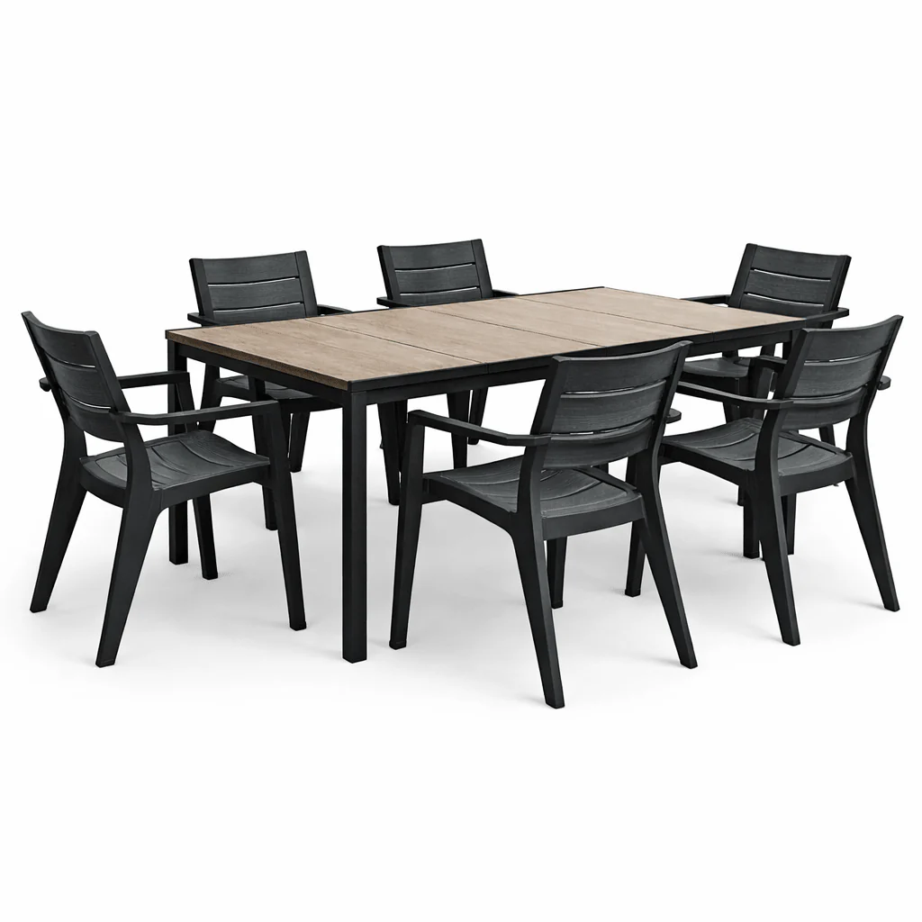 Set da giardino con tavolo effetto legno Porto e 6 sedie graphite Julie | Keter