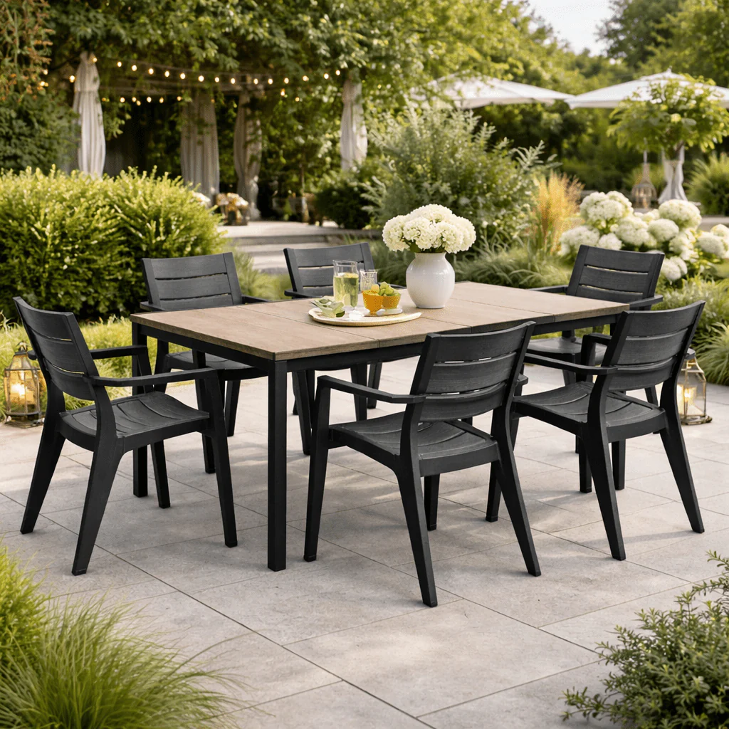 Set da giardino con tavolo effetto legno Porto e 6 sedie graphite Julie | Keter - Image 2