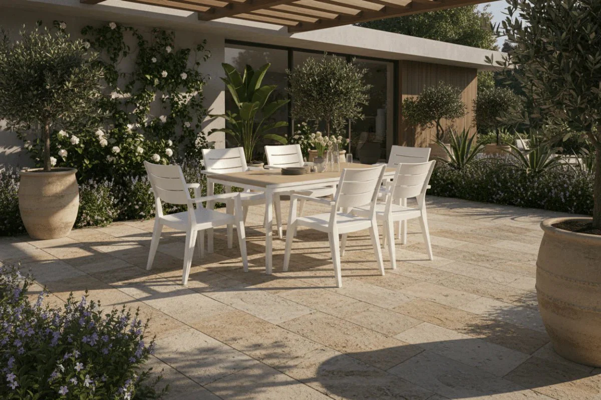 Set da giardino bianco con tavolo effetto legno Porto e 6 sedie Julie | Keter - Image 2