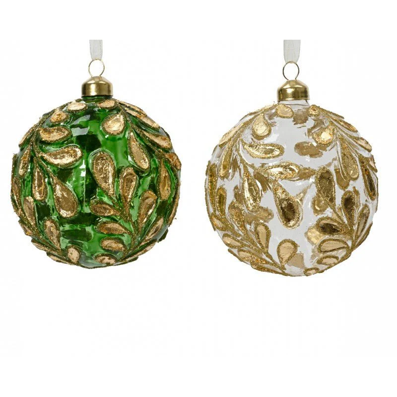 Sfera Vetro con Foglie Oro D10 cm Assortito