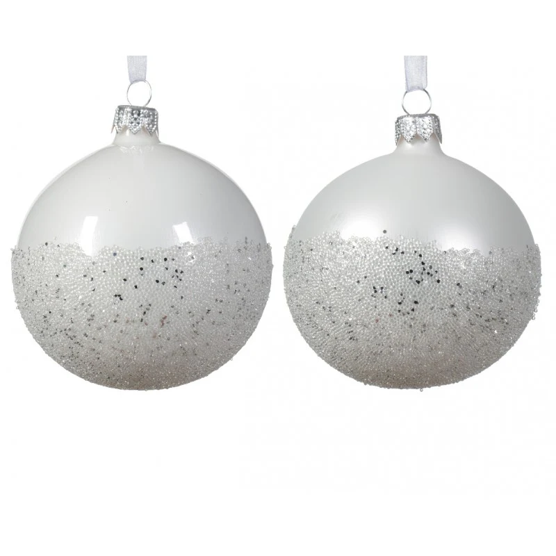 Sfera Vetro con perline Bianco