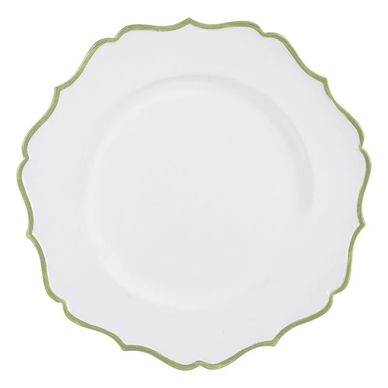 Sottopiatto andulato bianco con bordi verdi D.33CM