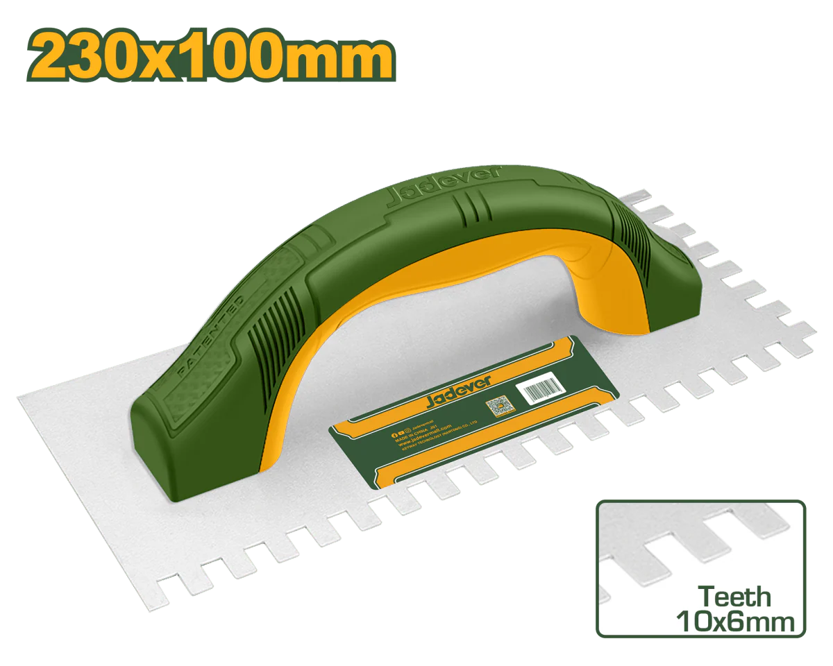 Spatola Dentata Jadever 230x100 mm Denti 10x6 mm in Acciaio al Carbonio